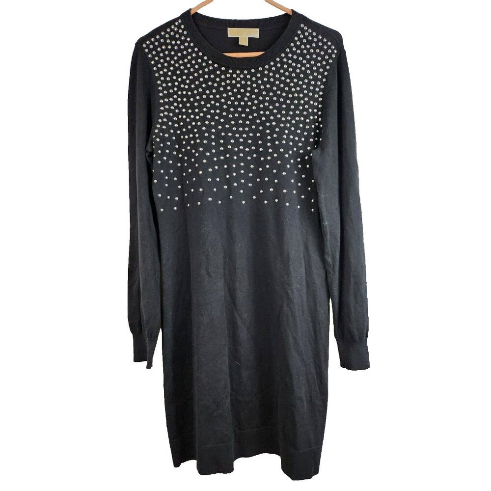MICHAEL Michael Kors Womens Sweater Dress Medium Black Embellished Long Sleeve